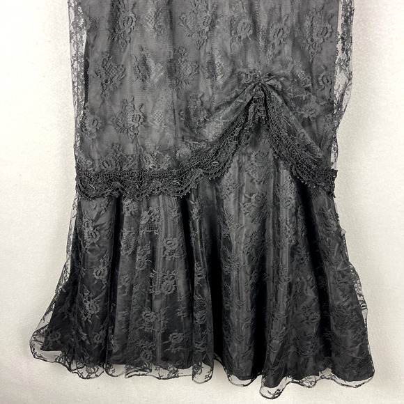 Vintage Witchy Whimsigoth Dress Womens 14 Black Lace Floral Goth Barbara Chodos - Picture 3 of 16